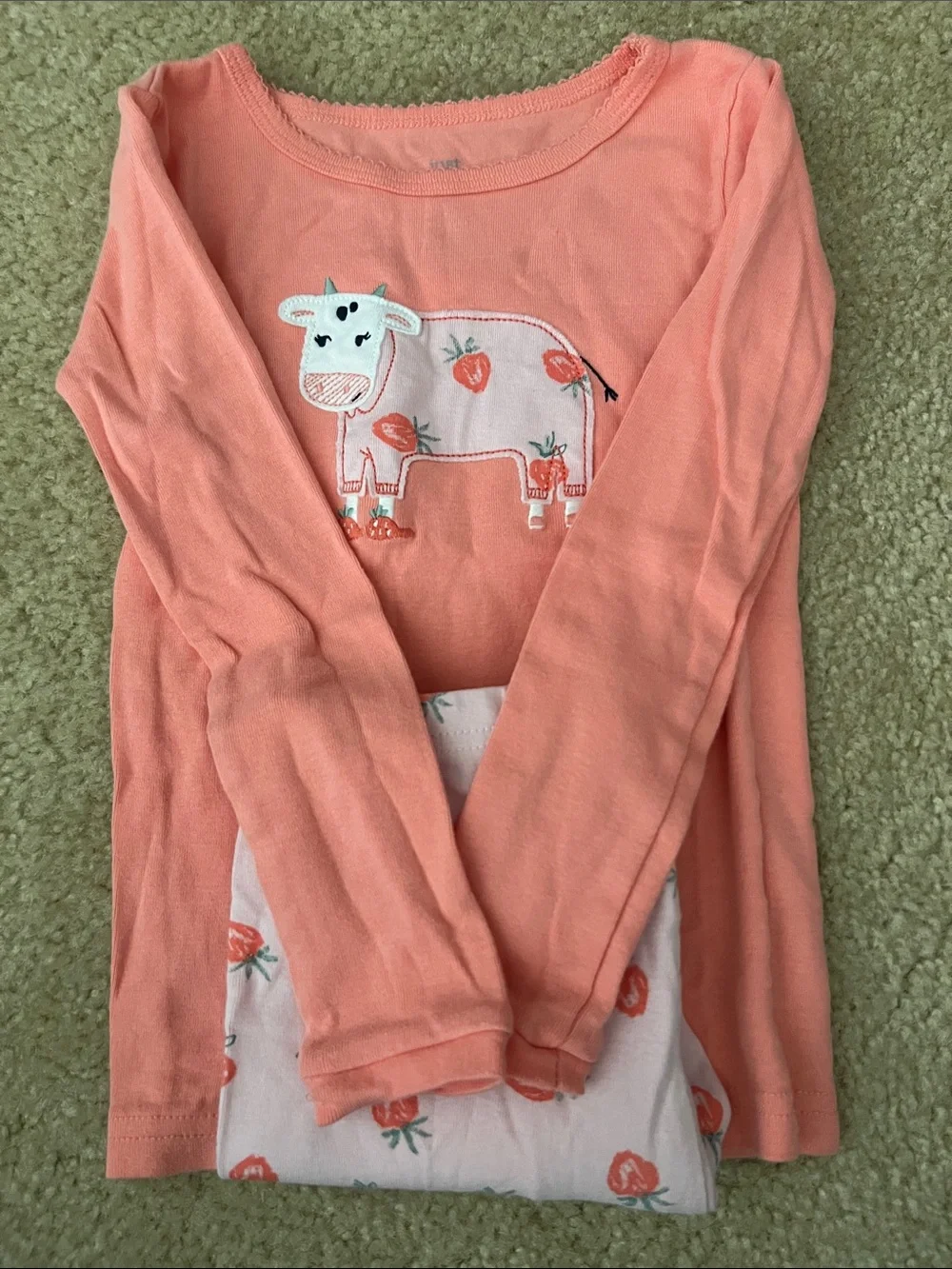 Carter's Coral Peach Cow & Strawberry Pajama Set